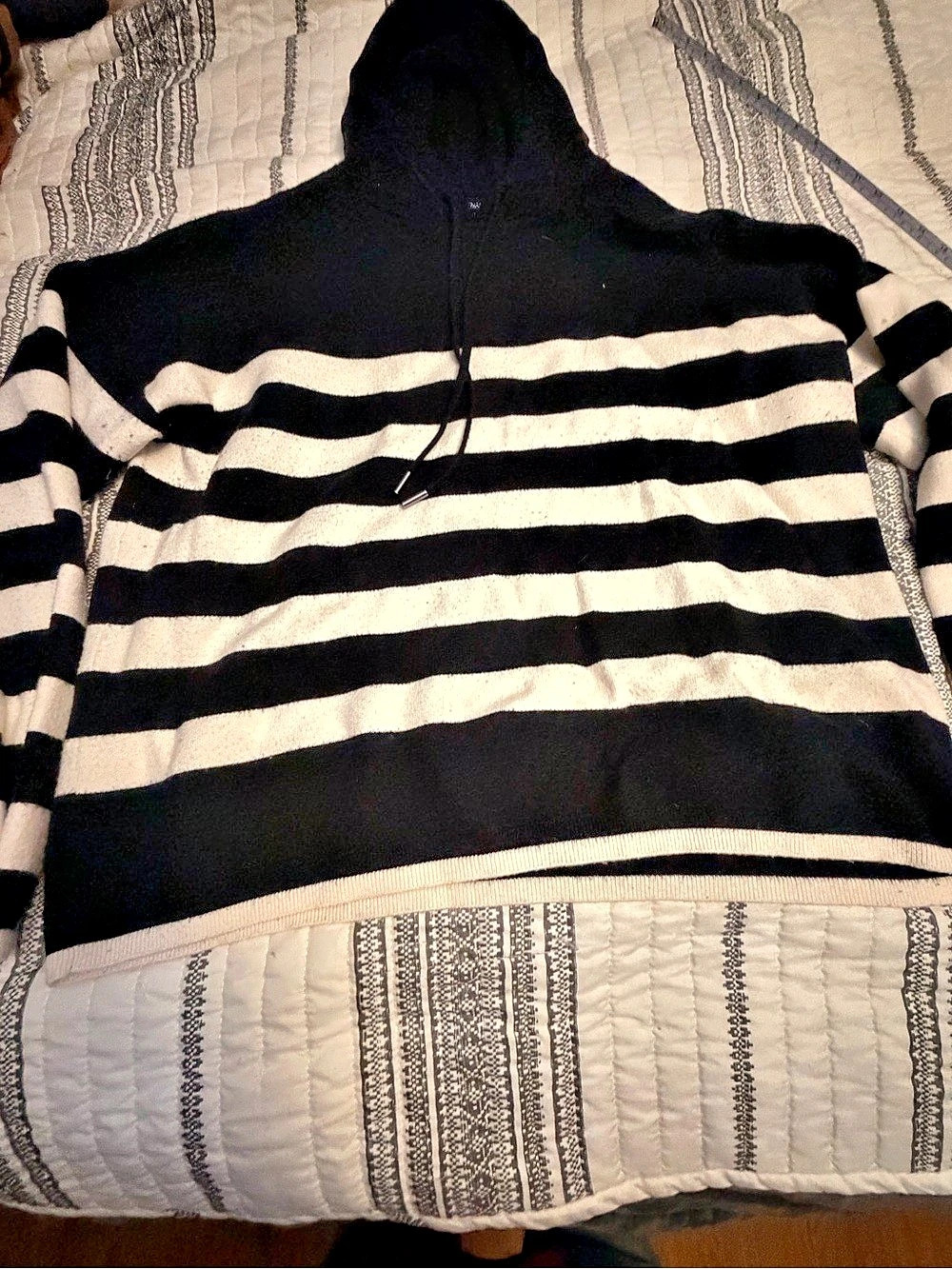 Cynthia Rowley Striped Hooded Sweater in Black & White XL
